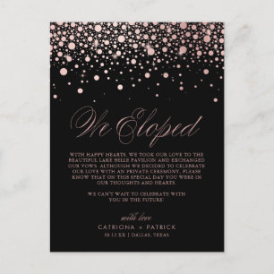 Rose Gold Foil Confetti Black Wedding Elopement Announcement Postcard