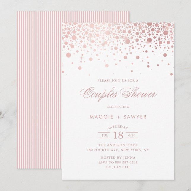 Rose Gold Foil Confetti Couples Shower Invitation (Front/Back)