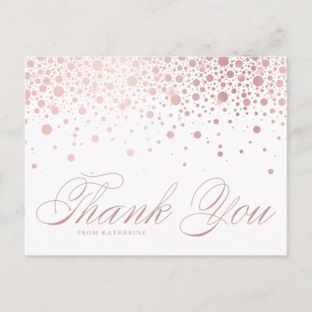Rose Gold Foil Confetti Dots Thank You Postcard (Front)