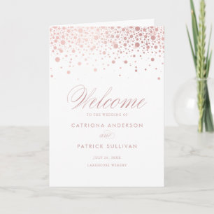 Rose Gold Foil Confetti Dots White Wedding Booklet Programme