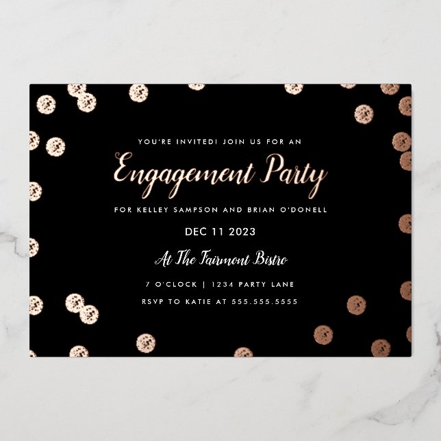 Rose Gold Foil Confetti Engagement Party Invite (Front)
