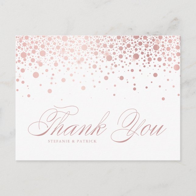Rose Gold Foil Confetti Wedding Thank You Postcard (Front)
