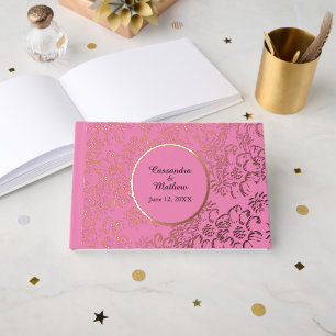 Rose Gold Foil Daisies Floral Pink Wedding Guest Book
