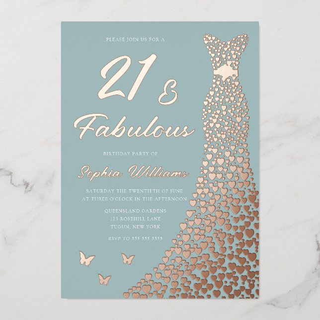 Rose Gold Foil Dress 21 & Fabulous 21st Birthday (Front)