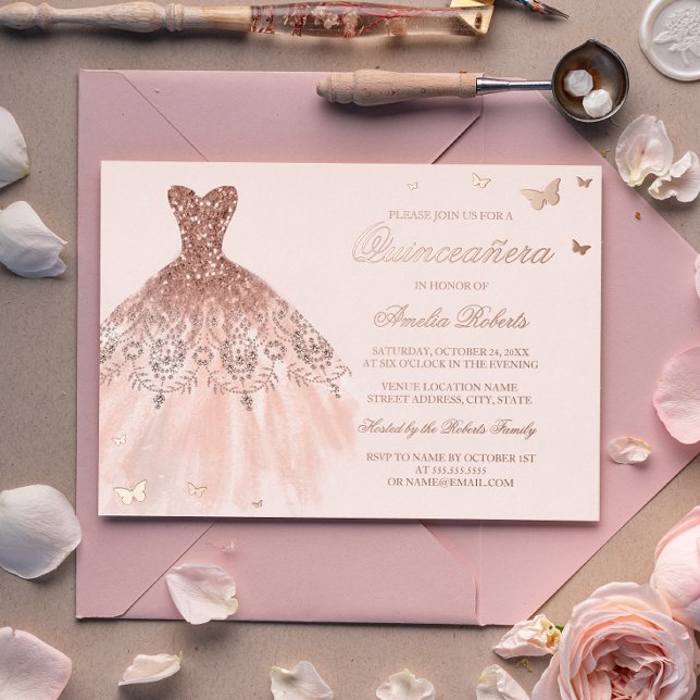 ROSE GOLD FOIL Dress Butterfly Quinceanera (Creator Uploaded)