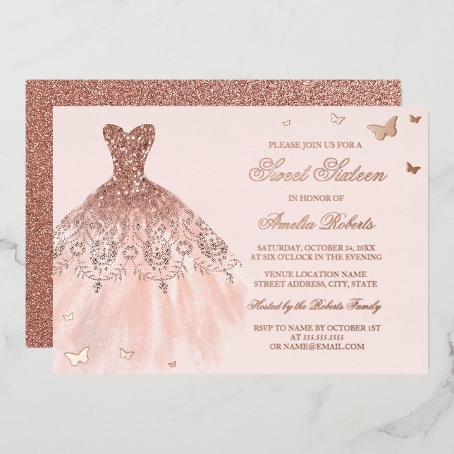 ROSE GOLD FOIL Dress Butterfly Sweet Sixteen  (Front/Back)