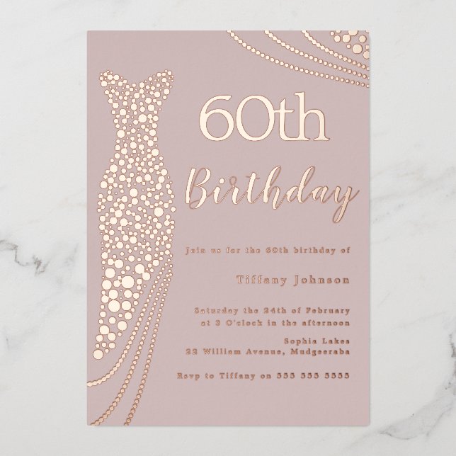Rose Gold Foil Dress Pink Elegant 60th Birthday (Front)