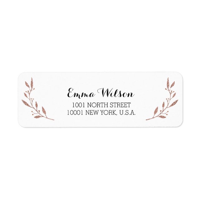 Rose Gold Foil Effect Return Address Labels Floral (Front)