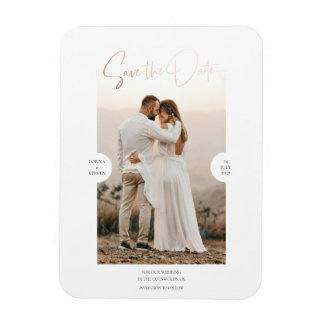 Rose Gold Foil Effect Script Save the Date Card Magnet