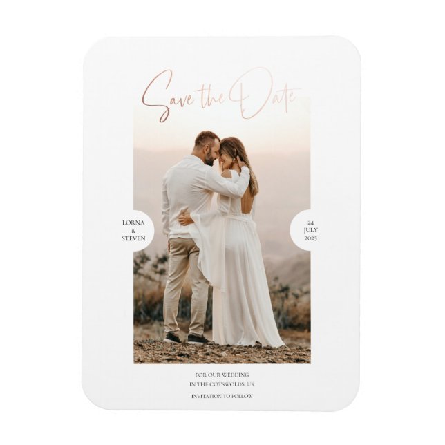 Rose Gold Foil Effect Script Save the Date Card Magnet (Vertical)