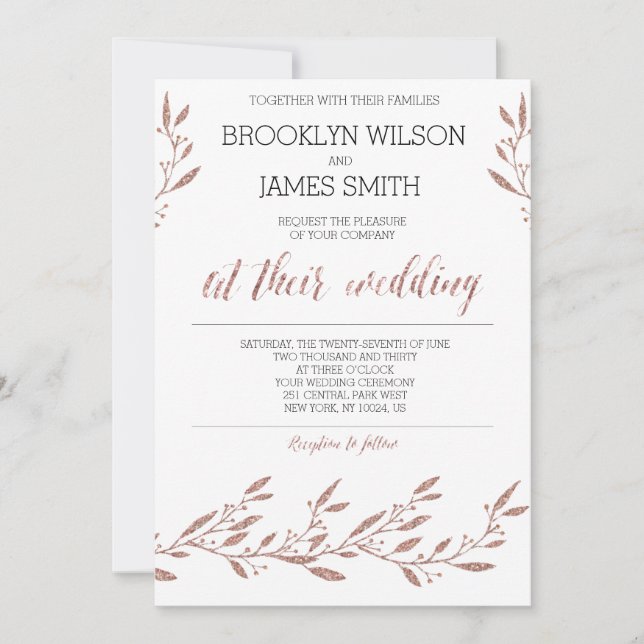 Rose Gold Foil Effect Wedding Invitations (Front)