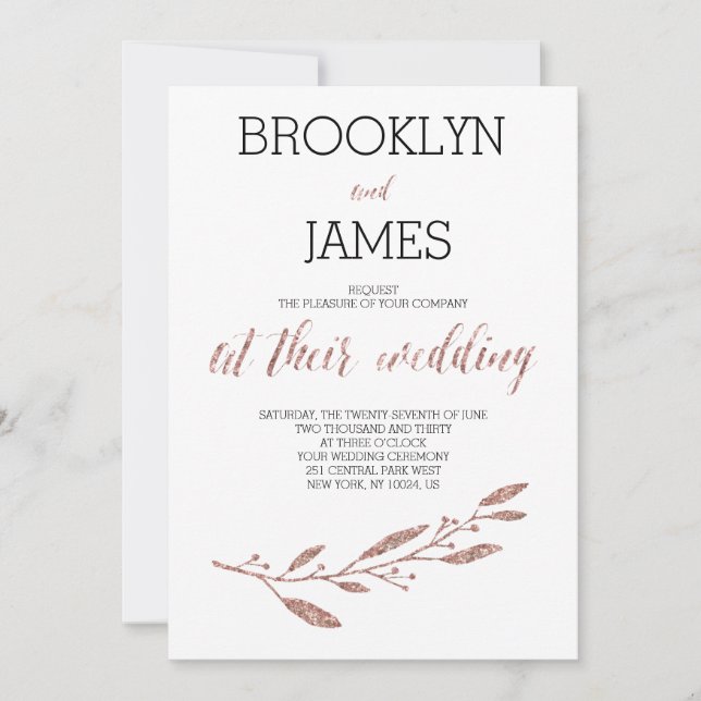 Rose Gold Foil Effect Wedding Invite (Front)
