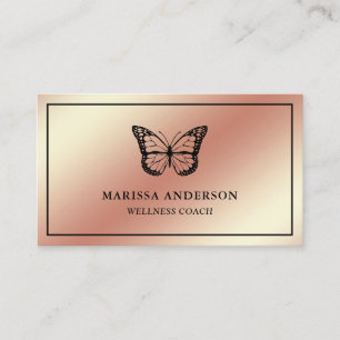 Rose Gold Foil Elegant Black Butterfly Business Card