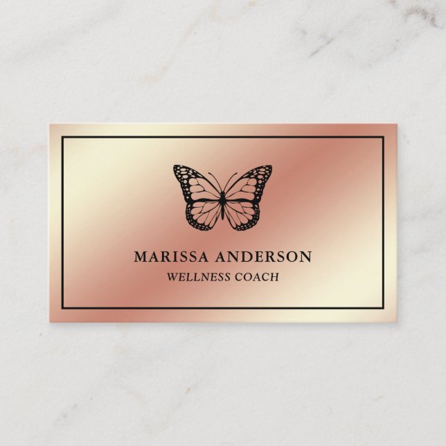 Rose Gold Foil Elegant Black Butterfly Business Card (Front)