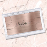 Rose Gold Foil Elegant Script Curly Name Business Card Holder<br><div class="desc">An elegant signature style script name design with extra curly tails. The background features a faux rose gold and blush foil digital art creation that prints like a photo. Customise the font size or move it as needed for longer or shorter names. Create your own business card case for her....</div>