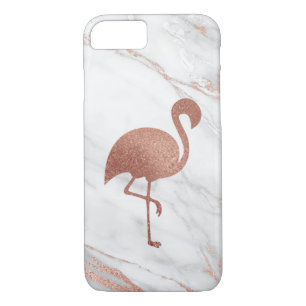 Rose Gold Foil Flamingo on Pink Marble Pattern iPhone 8/7 Case