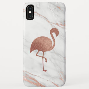 Rose Gold Foil Flamingo on Pink Marble Pattern iPhone XS Max Case