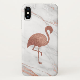 Rose Gold Foil Flamingo on Pink Marble Pattern iPhone X Case