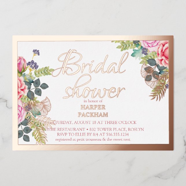 Rose gold foil floral bridal shower  (Front)