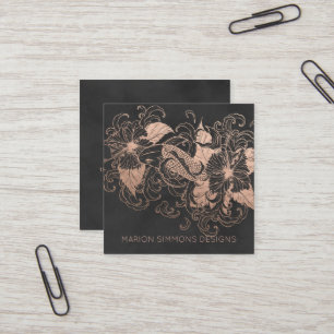 Rose Gold Foil Floral Koi Square Business Card