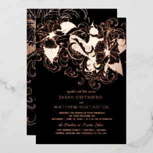 Rose Gold Foil Floral Koi Wedding Invitation