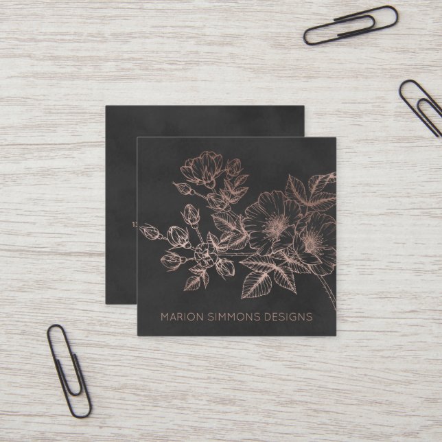 Rose Gold Foil Floral Square Business Square Business Card (Front/Back In Situ)