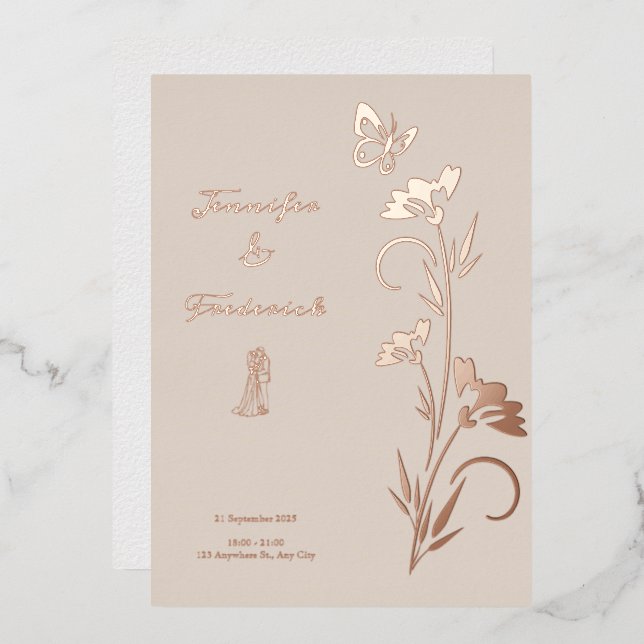Rose Gold Foil Floral Wedding  (Front/Back)