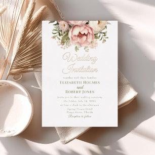 Rose Gold Foil Floral Wedding Invitation