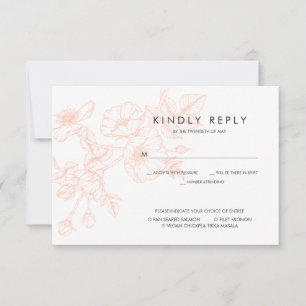 Rose Gold Foil Floral Wedding RSVP w/Meal Choice Card