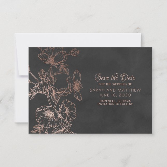 Rose Gold Foil Floral Wedding Save the Date (Front)