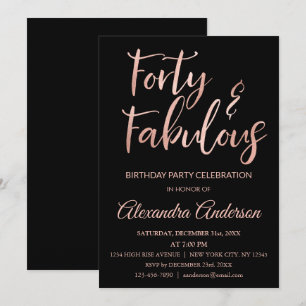 Rose Gold Foil Forty and Fabulous Birthday Invitation