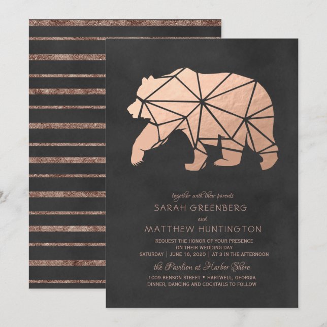 Rose Gold Foil Geometric Bear Wedding Invitation (Front/Back)