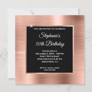 Rose Gold Foil Glam Black Overlay 50th Birthday Invitation