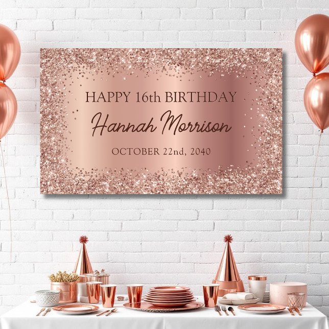 Rose Gold Foil Glitter 16th Birthday Script Banner (Creator Uploaded)