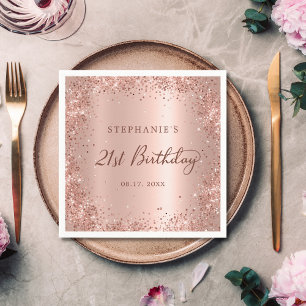 Rose Gold Foil Glitter 21st Birthday Monogram Napkin