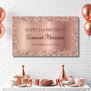 Rose Gold Foil Glitter 21st Birthday Script Banner