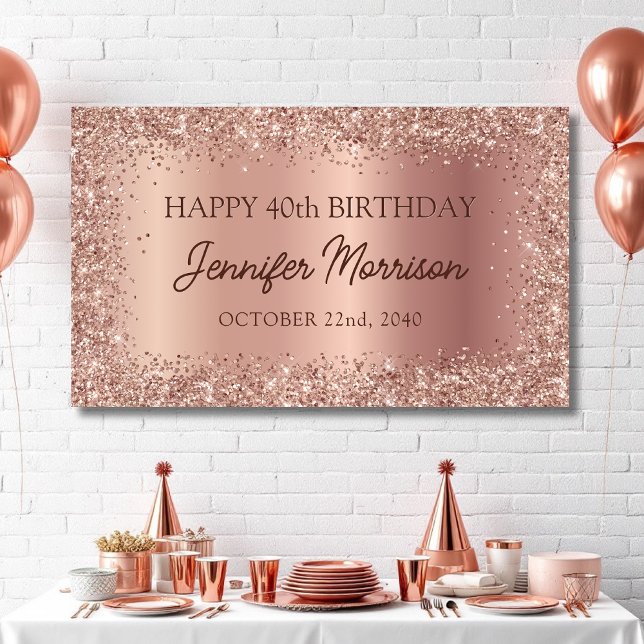 Rose Gold Foil Glitter 40th Birthday Script Banner (Creator Uploaded)