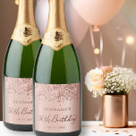 Rose Gold Foil Glitter 50th Birthday Monogram Sparkling Wine Label<br><div class="desc">Elegant Modern Rose gold glitter metallic Personalised Monogram Name 50th (or ANY AGE) Birthday Party Sparkling Wine Label. This Adult Girly feminine FIFTY (FIFTIETH) Birhday party design featuring a Monogram Name in a stylish handwritten calligraphy script and date and age on blush pink or rose gold faux brushed metallic foil...</div>