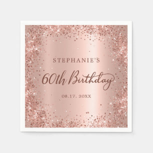 Rose Gold Foil Glitter 60th Birthday Monogram Napkin