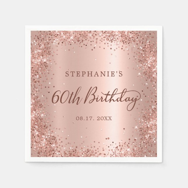 Rose Gold Foil Glitter 60th Birthday Monogram Napkin (Front)