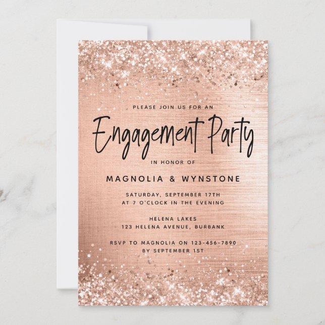 Rose Gold Foil Glitter Engagement Party Invitation (Front)