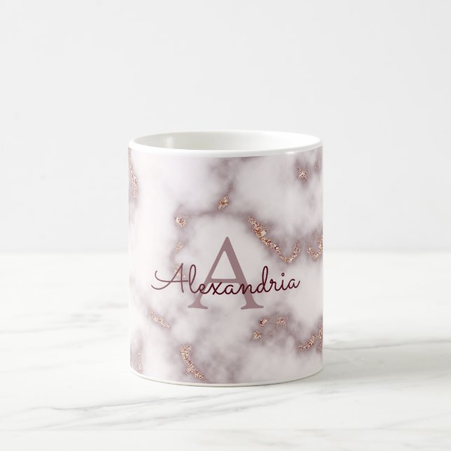 Rose Gold Foil Glitter Pink Marble Name Monogram Coffee Mug (Center)