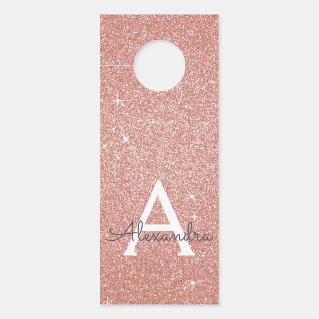 Rose Gold Foil Glitter Sparkle Monogram Door Hanger (Front)