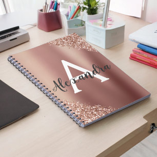 Rose Gold Foil Glitter Sparkle Monogram Journal