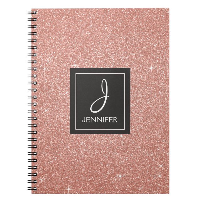 Rose Gold Foil Glitter Sparkle Monogram Notebook (Front)