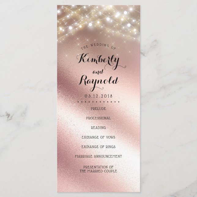 Rose Gold Foil Glitter Wedding Programs Programme (Front)