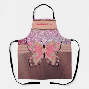 Rose Gold Foil Glittery Butterfly Bow Girly Name Apron