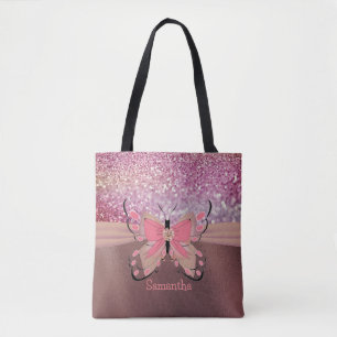 Rose Gold Foil Glittery Decorative Bow Girly Name Tote Bag