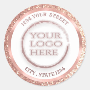 Rose gold foil glittery return address custom logo classic round sticker