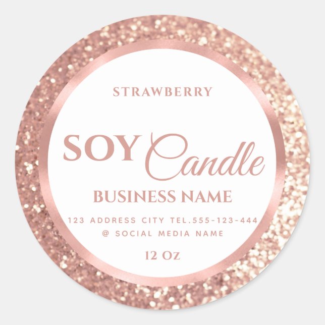 Rose gold foil glittery soy candle classic round s sticker (Front)
